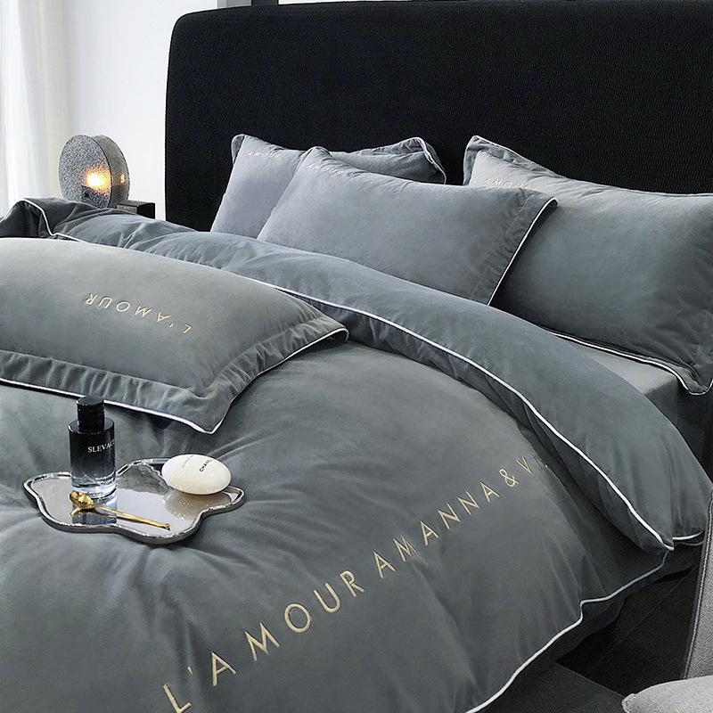 Класс А, детский бархатный комплект из четырех предметов, детский бархатный однотонный комплект из молочного бархата с вышивкой, комплект из трех предметов, фланелевая простыня, пододеяльник, пододеяльник