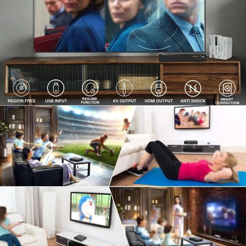 DVD-плеер высокой четкости 1080P, домашний DVD-плеер, коробка для телевизора, все регионы, бесплатный проигрыватель DVD, CD-дисков, AV-выход, встроенный микрофонный порт
