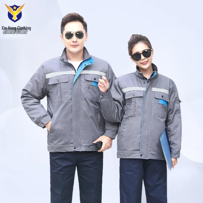Cold-Proof Winter Workwear Set: Reflective, Thickened Cotton-Padded Overalls for Auto Repair Shops