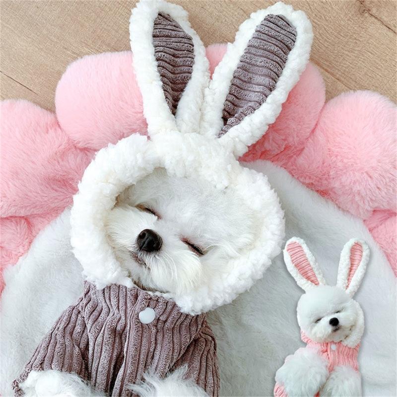 Костюм кролика для косплея, Рождества, Хэллоуина, для питомца, с капюшоном, набор для кошек, собак, пуловер, сохраняющий тепло, комбинезон для питомца, карнавальной вечеринки