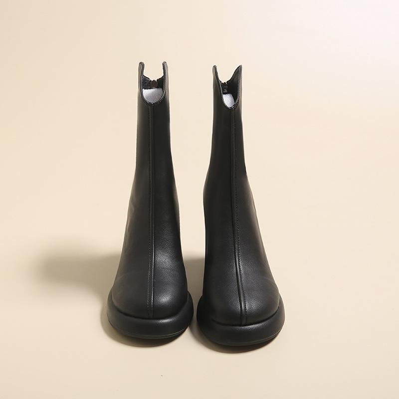 Короткие детские сапоги на высоком каблуке, водонепроницаемые, модель 2024 года, на осень и зиму, на высоком каблуке, с толстым каблуком, на молнии сзади, тонкие сапоги, сапоги большого размера