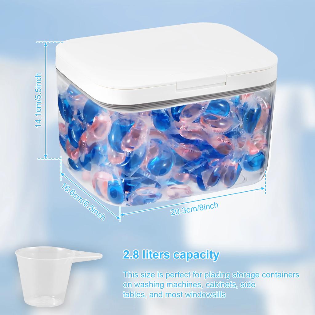 2.8/5.5L Automatic Pop-Up Storage Box Airtight Laundry Pods Container with Scoop for Laundry Room Washing Powder Beads Organizer