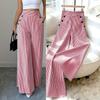 2026 Womens High Waist Striped Wide Leg Straight Casual Pants