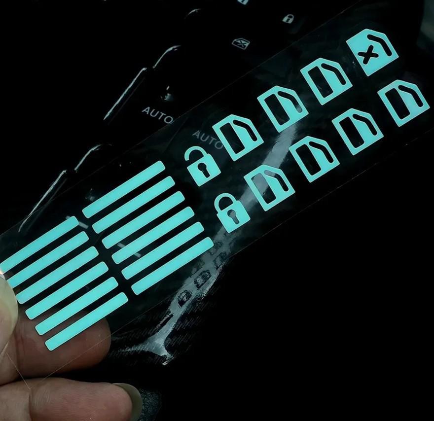 Флуоресцентная наклейка на стеклоподъемник автомобиля - светящаяся наклейка на кнопку переключателя стекла