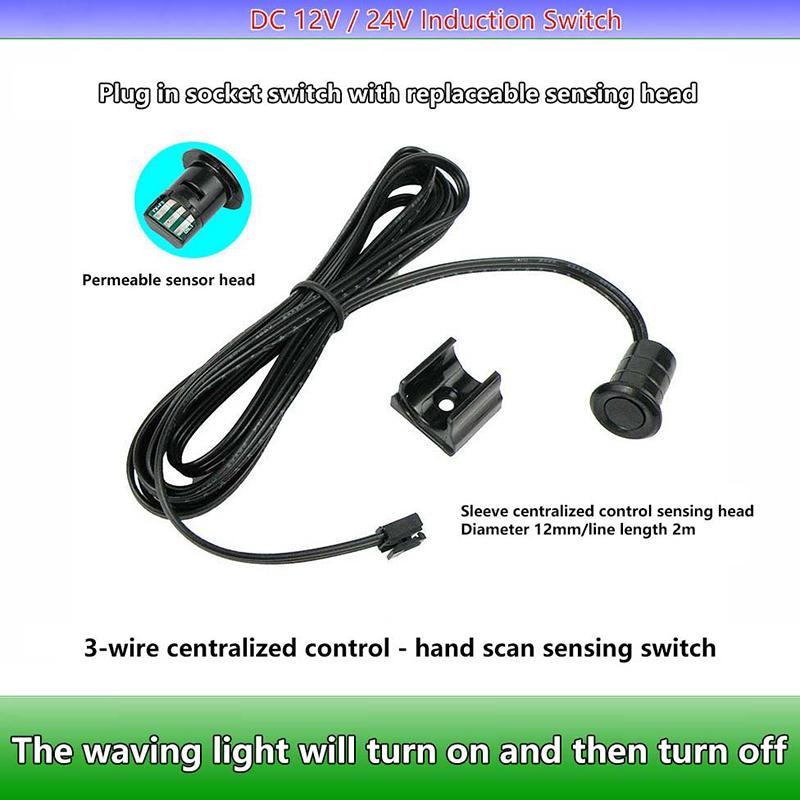 Мини светодиодный светильник для шкафа с датчиком, 12 В 24 В, сенсорное/маховое/ИК-движение/включение/выключение от двери, управление кухонным шкафом