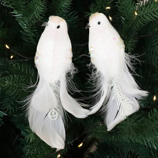 2 Pcs Artificial Simulation Birds Ornament Glitter Feathered Bird Christmas Tree Ornaments Clip Foam