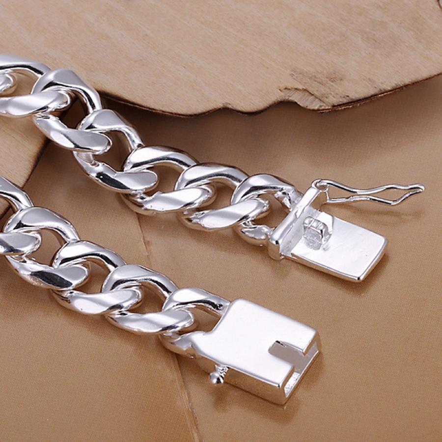 Fine 925 Sterling Silver Bracelets Noble Design Fashion Jewelry High Quality 10MM Solid 8inch 20cm Chain FOR Women Mens Wedding