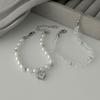 Beaded Heart Pendant Bracelets Stackable Metal Hand Chain Vintage Imitation Pearl Bracelets  Party