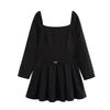 Spring New Women's Clothing Fashion Style Casual Minimalist Square Collar Long Sleeve Hem Pleated Short Mini Dress