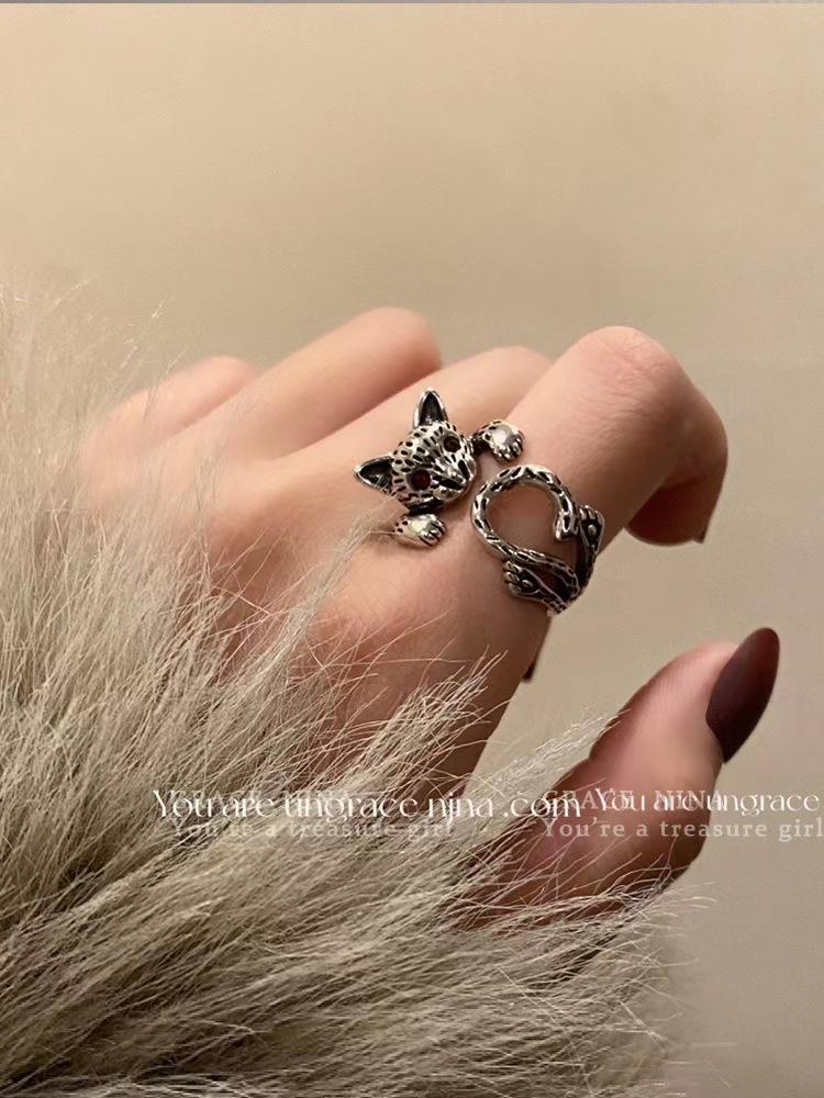High-End Distressed Retro Cat Ring - 2022 Women's Luxury Open Design for Index Finger