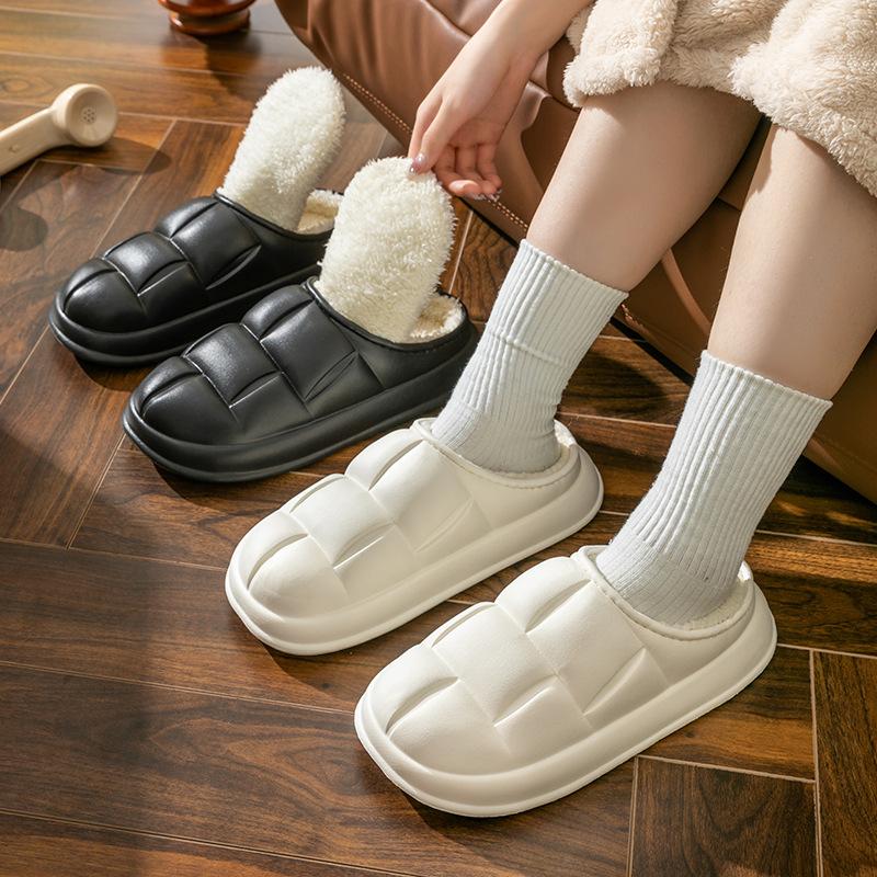 Водонепроницаемые хлопковые тапочки на толстой подошве для дома на зиму, материал ЭВА, цветочный дизайн, для пар, домашний комфорт