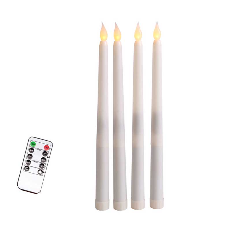 4 or 6 Pieces Remote Control White Flameless LED Taper Candles,Christmas Flickering Yellow Light Battery Power Decorative Candle
