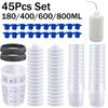 45pcs Spray Gun Paint Mixing Cups – Disposable Paint Cups 180/400/600/800ml, H/O Quick Change No-Clean Cups for Spray Painting