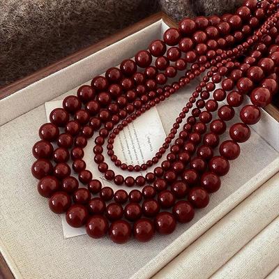 Колье из стерлингового серебра 925 пробы Encore Red с имитацией жемчуга для женщин - Праздничная осенне-зимняя цепочка для свитера
