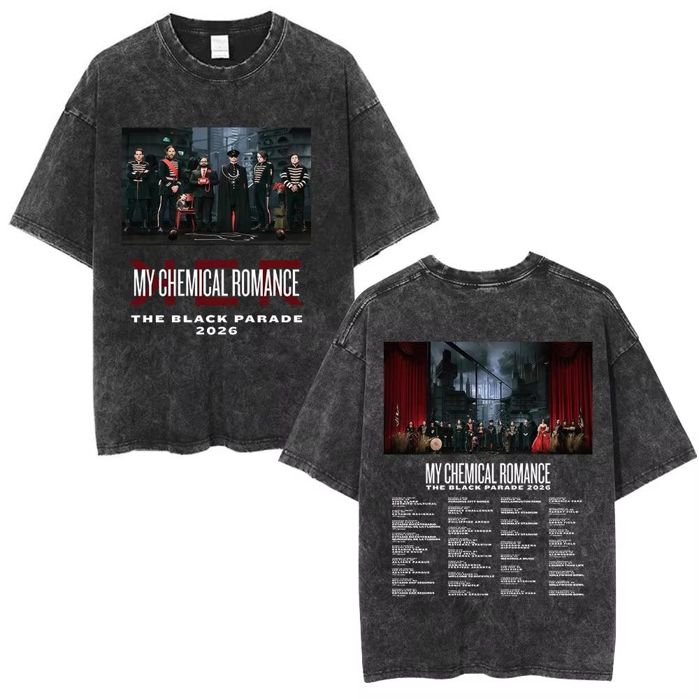 2026 Рок-группа My Chemical Romance Выстиранная футболка Футболки тура The Black Parade Мужская Женская Одежда Готическая Свободная Футболка Уличная Одежда Футболка с коротким рукавом