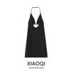 Fashion Style 2024 Summer New Women's Stylish Buckle Slim Fit Backless Hanging Collar Style Dress 3557777