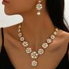 Vintage Court Pearl Rhinestone Necklace Earrings Flower Bridal Necklace Earrings Two-Piece Set