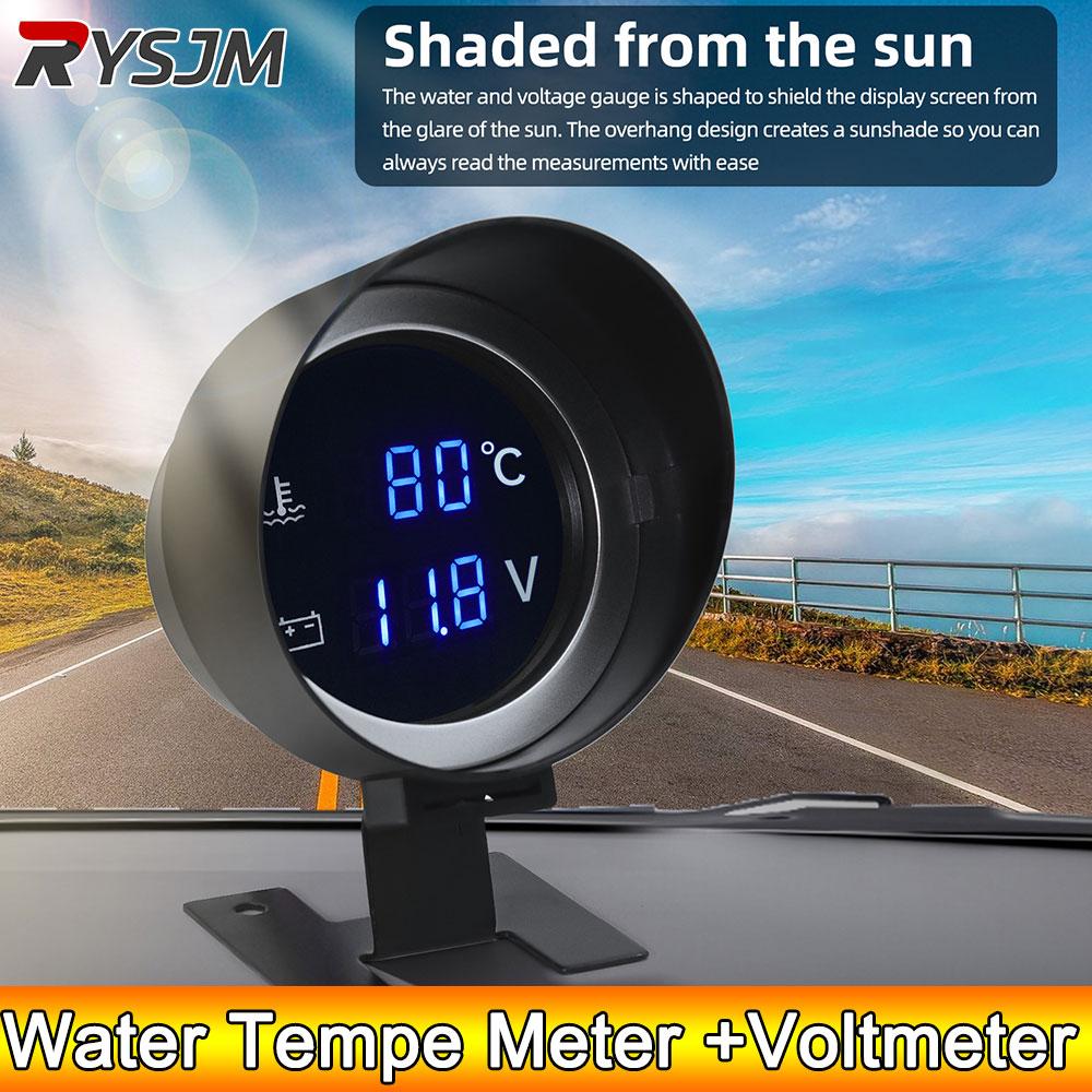 AD Motorcycle Car Modified Water Temperature Meter Voltmeter 12V 24V Waterproof Digital Gauge With Water Temp Sensor 10mm