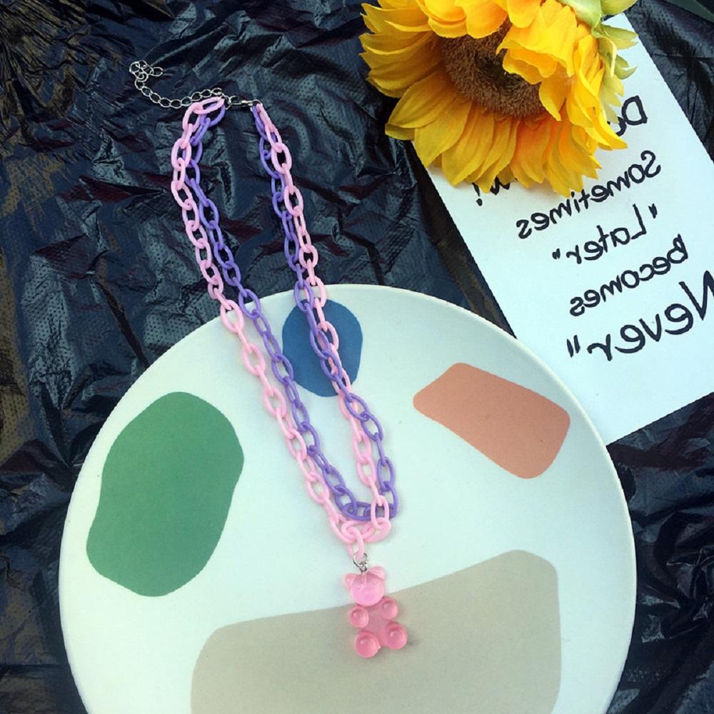 Sweet Animal Girls Geometric Funny Multilayer Necklace Cute Choker Chain Pendant Bear Necklace