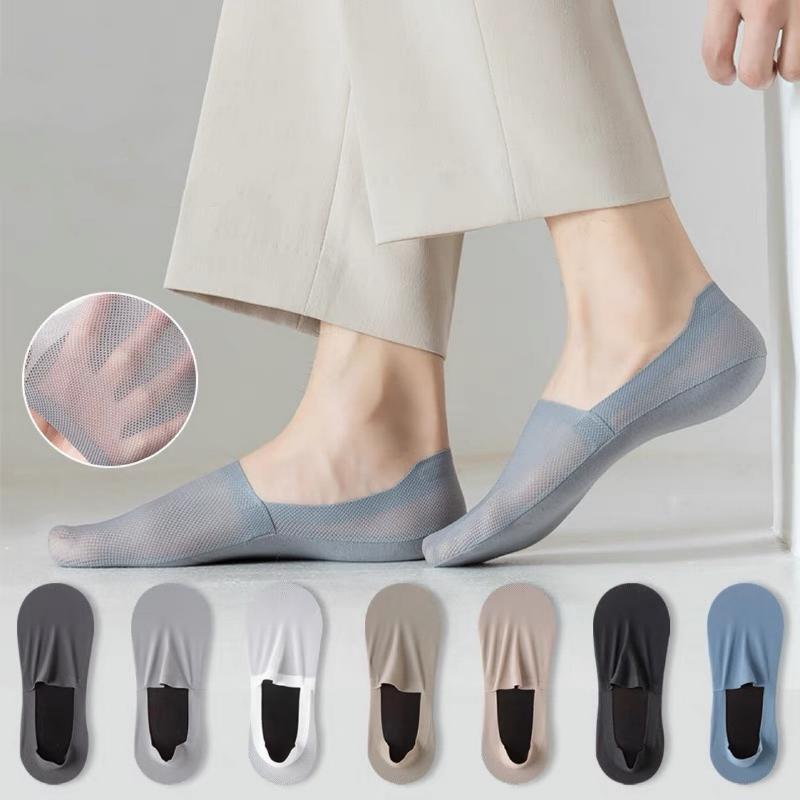 Summer Socks Hollow Out Mesh Breathable Invisible No Show Sock Slippers Solid Color Silicone Non-slip Low Cut Boat Socks