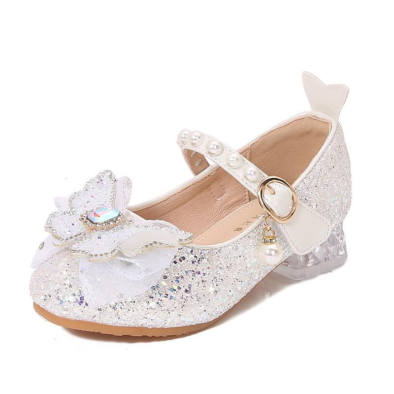 Girls' Single Shoes Elsa Princess Shoes New Spring and Autumn Style Baby Girls' Crystal Shoes Small Leather Shoes Children's High Heels