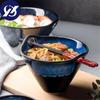 Темно-синяя керамическая миска для салата, риса, лапши, посуда
