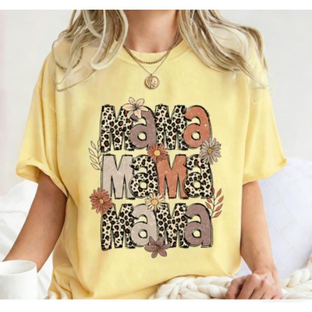 Funny Colorful Leopard Mama Print Women's Short Sleeves T-Shirt Loose Casual Summer Outdoor Street Women's Tees Tops