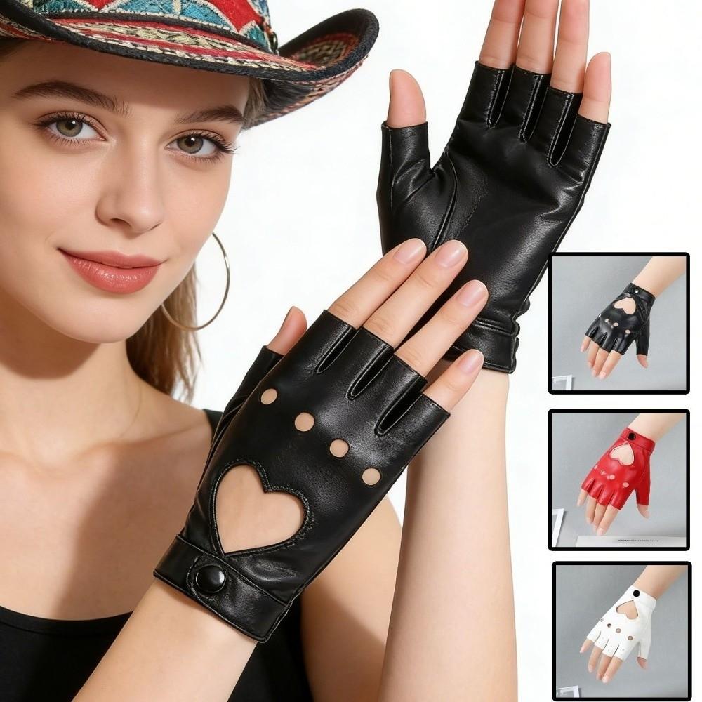 Punk Women Leather Gloves Harajuku Half Finger Mittens Sweet Cool Y2k Leather Gloves Motorcyclist