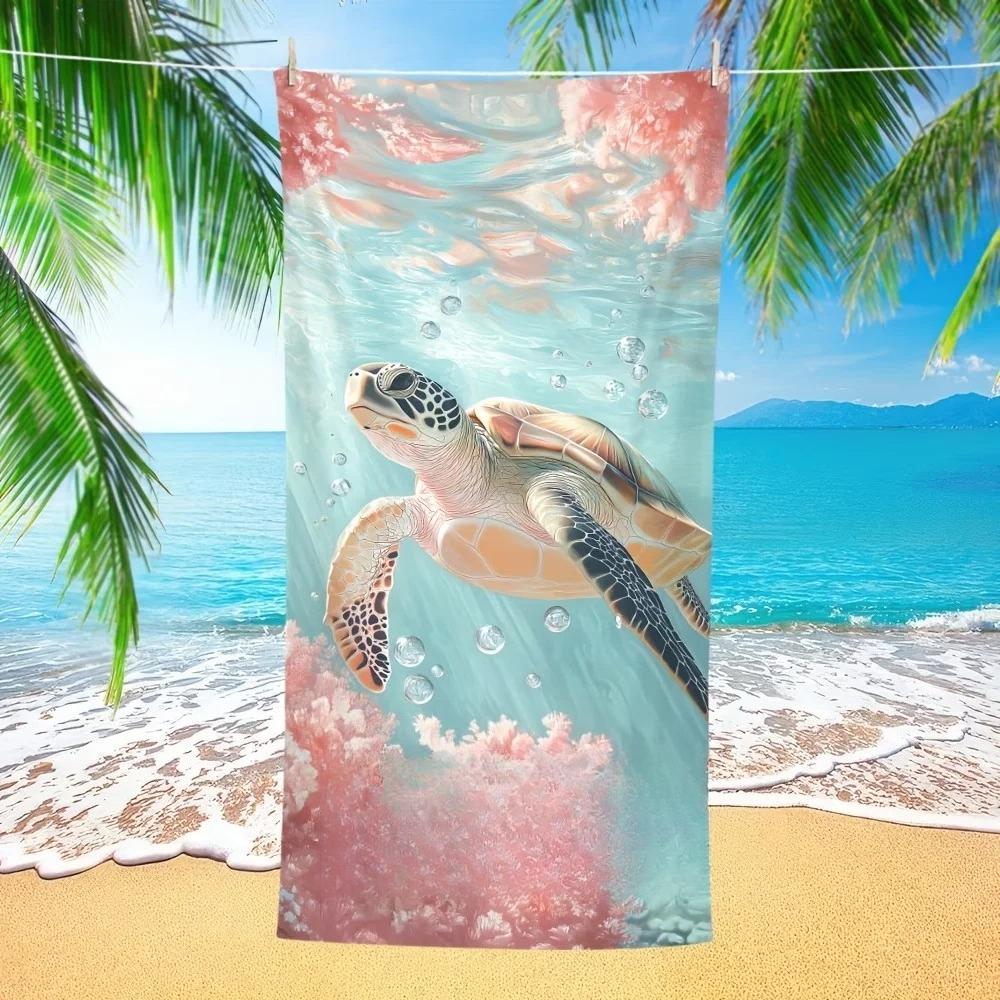 Sea Turtle Beach Towel Microfiber Towel Quick Dry Super Absorbent Anti Sand Hibiscus Pattern for Beach Towel