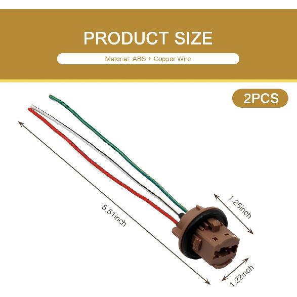 Pack-2 Automotive 7443 Brake Light Bulb Holder, Socket Pigtail Harness Connector, Waterproof ulation Plastic Female Adapter, for 7443/T20 Bulb