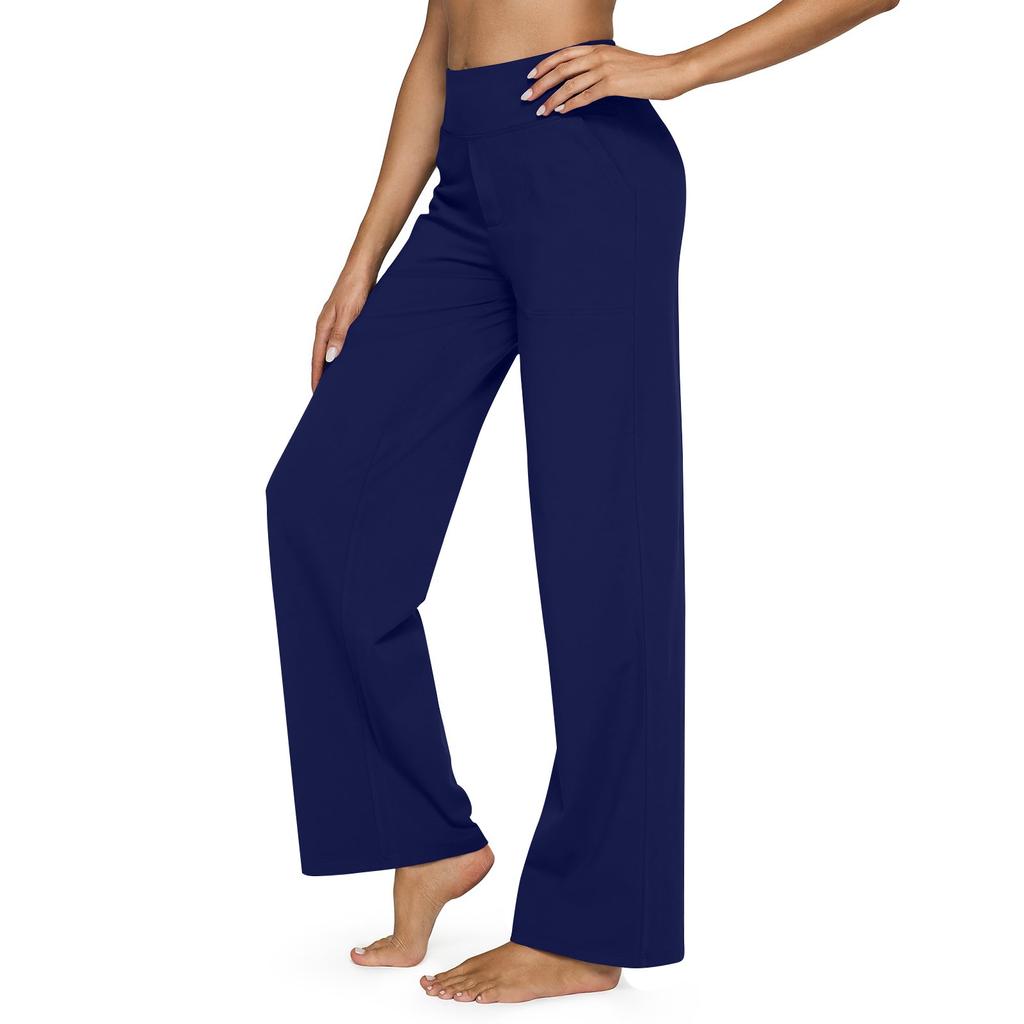 Новые женские эластичные повседневные брюки с высокой талией для йоги, женские широкие брюки с широкими штанинами