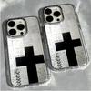 Retro Black Cross MInimalist Phone Case for iPhone 17 AIR 16 15 14 13 12 11 PRO MAX XSMAX XR 7 8 PLUS Y2K Transparent Soft Cover