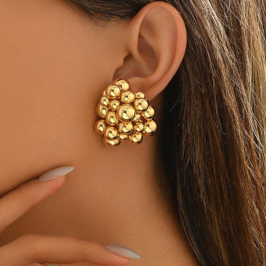2025 New Geometric Women's Earrings Versatile Small Fragrant Wind Round Ball Design Earrings Premium CCB Earrings Women