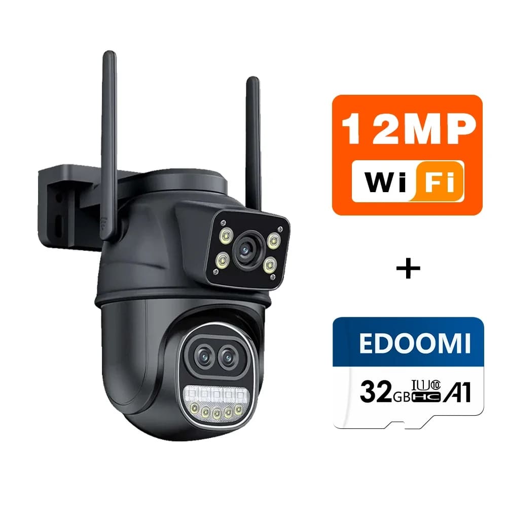 Новая 12-мегапиксельная Wi-Fi камера европейского стандарта Icsee, уличная, 6 МП, три объектива, двойной экран, 8-кратный зум, видеокамера видеонаблюдения, автоматическое отслеживание, безопасность, защита, наблюдение