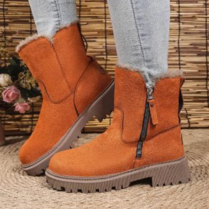 Snow Boots Autumn and Winter New Side Zipper Fluff Non-slip Waterproof Piled Thickened Low Tube Cotton Shoes