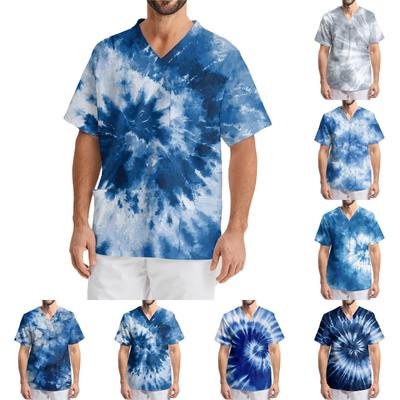 Мужская рабочая блузка с короткими рукавами и v-образным вырезом с принтом, топ с нагрудным карманом