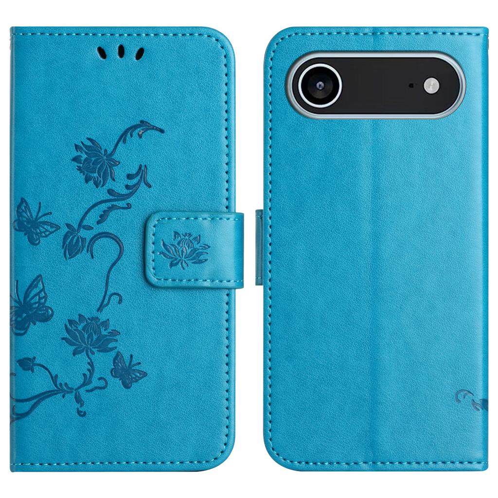 For iPhone 17 Air Case Wallet Stand Imprinted Butterfly Flower PU Leather Phone Cover