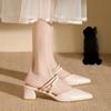 Sandals Women's 2025 Summer New Pointed Single Shoes Thick Medium Heel Half Bracket High Heel French Bag Head Slippers