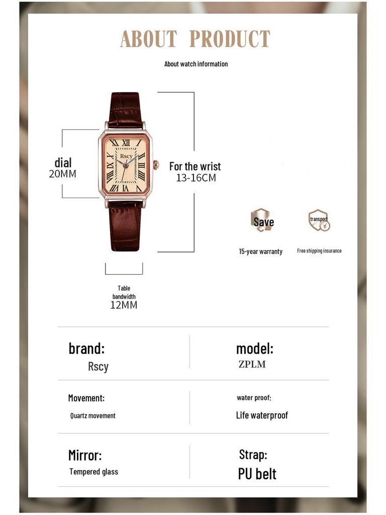 Rscy Ретро Женские Кварцевые Часы из Натуральной Кожи с Маленьким Квадратным Циферблатом – Легкая Роскошь и Нишевый Дизайн Высокого Класса