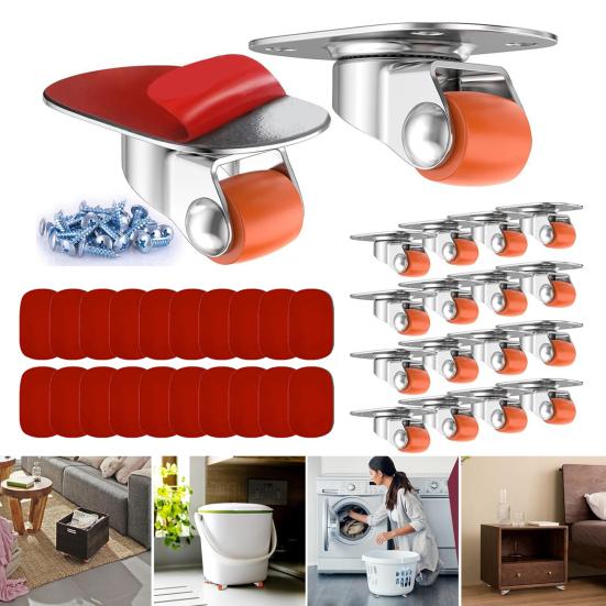 20 шт. самоклеящихся роликовых колес, грузоподъемность 30 фунтов, поворот на 360 градусов, плавное вращение, универсальные роликовые колеса