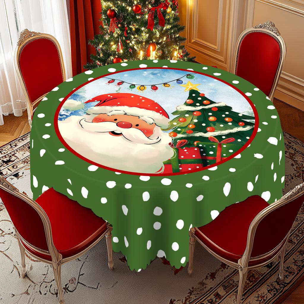 1 штука рождественской круглой и прямоугольной скатерти, различных размеров, с принтом Санта-Клауса и рождественской елки, зеленая скатерть в зеленый горошек, S