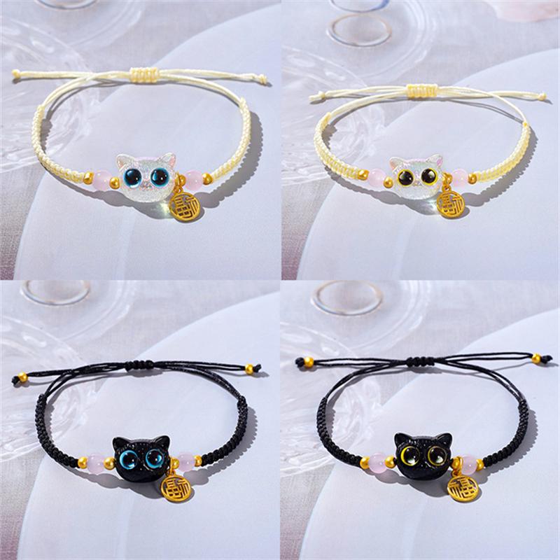 Браслеты Lucky Blue Big Eye Black Cat для женщин и мужчин, мультяшные животные, ручная работа, плетеные браслеты, парные украшения, подарки