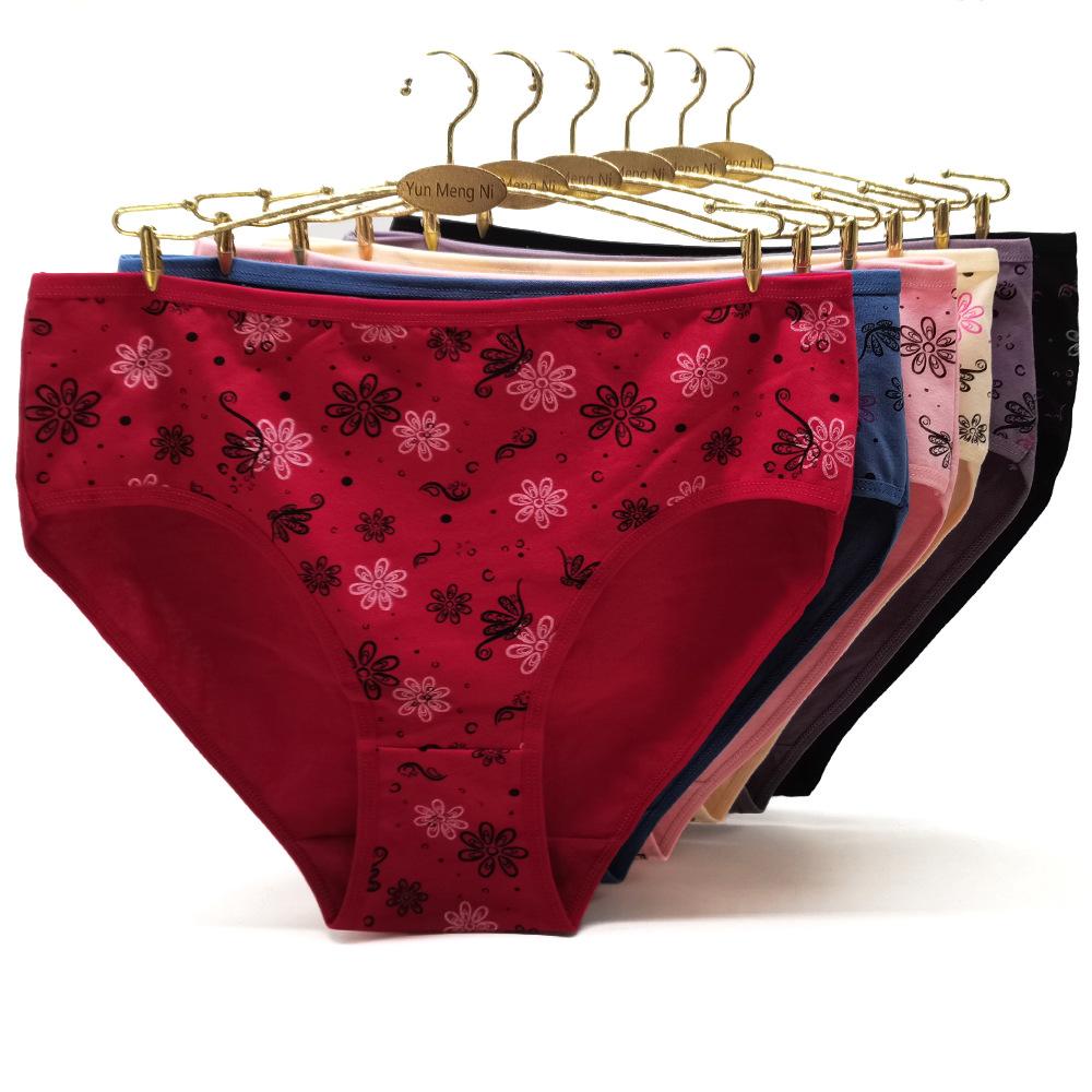 Женские трусики больших размеров, нижнее белье из хлопка со средней талией и цветочным принтом, сексуальные кружевные трусы, нижнее белье, 6 шт.