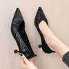 WTEMPO Solid Color High-heeled Shoes Women's Spring and Autumn Thin Heel Pointed Toe Pleated Soft Leather Soft Sole Middle Heel Breathable Shoes