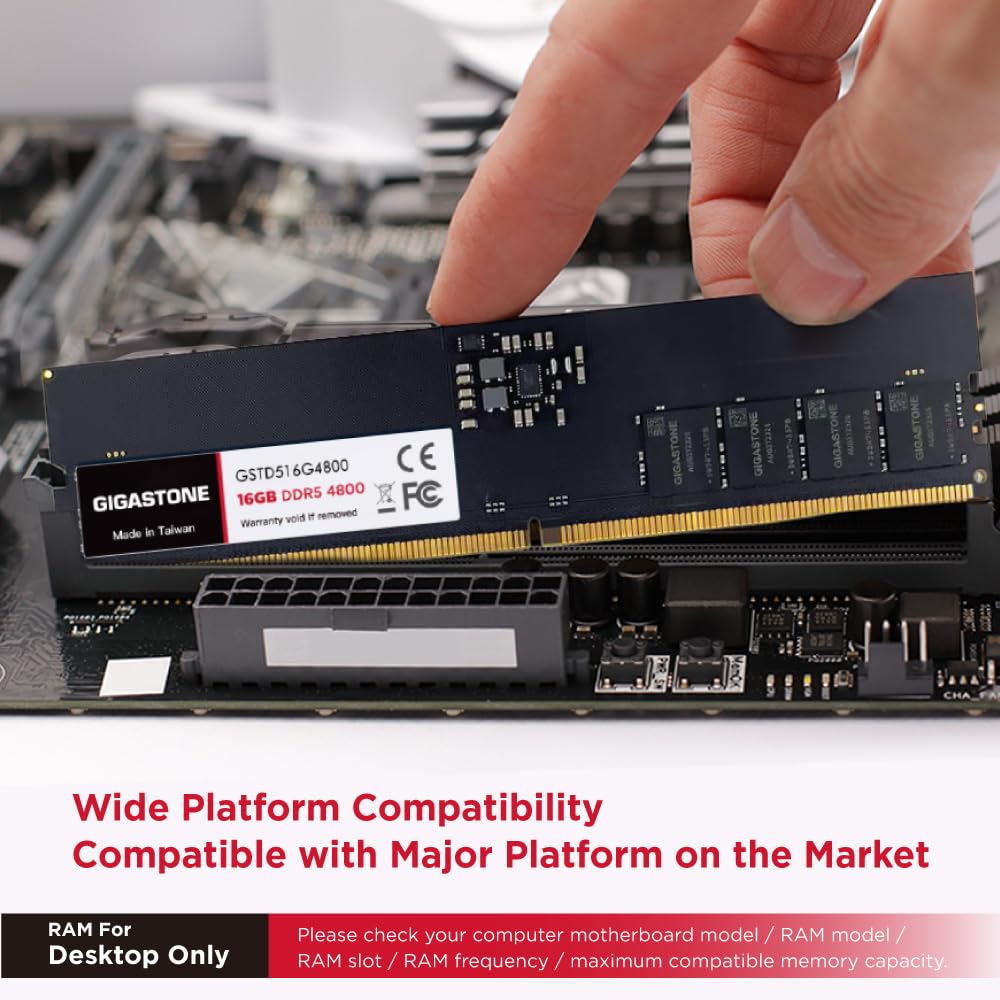 Performance Memory GIGASTONE 16GBx1 DDR5 4800MHz CL UDIMM 288 Pin Unbuffered PC Desktop Only High Performance Memory Module Upgrade [High DDR5]