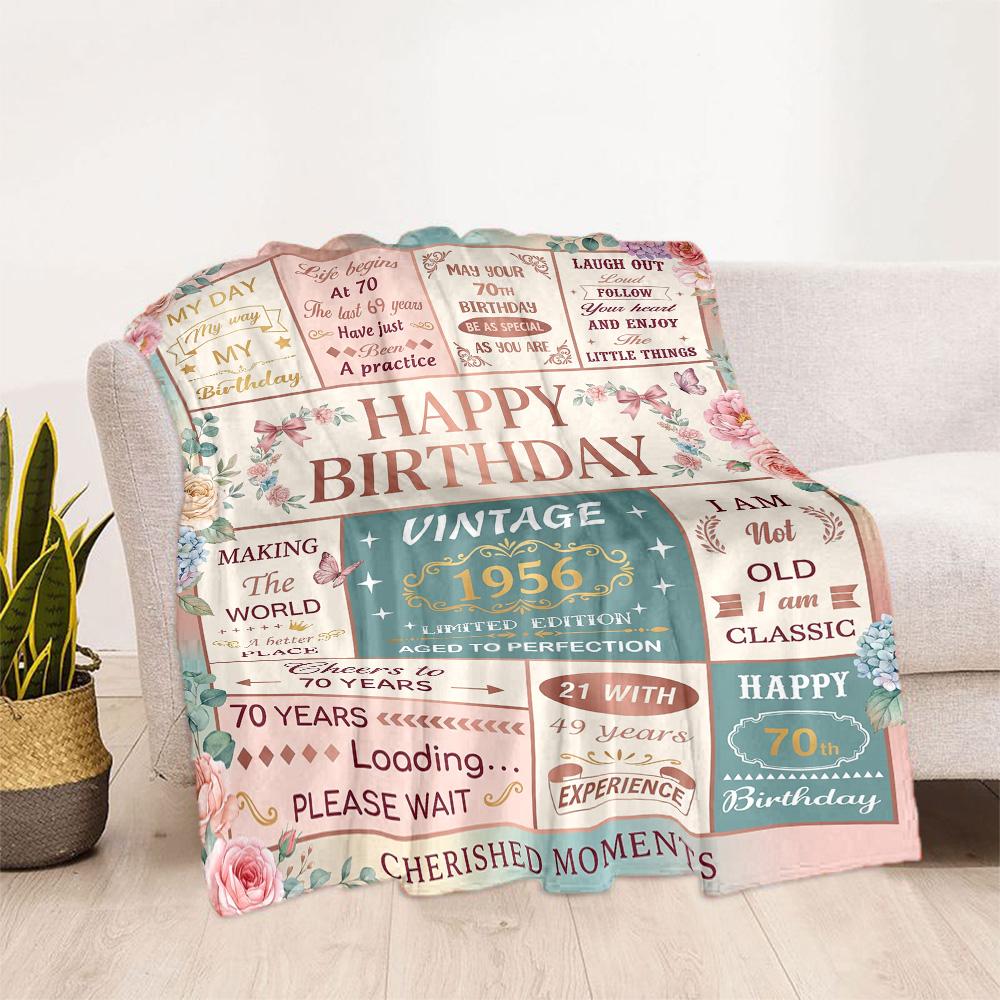 Vintage Birthday Celebration Blanket Soft Warm Cozy Perfect for Seaside Picnics Sofa All-Season Use Stylish Decor