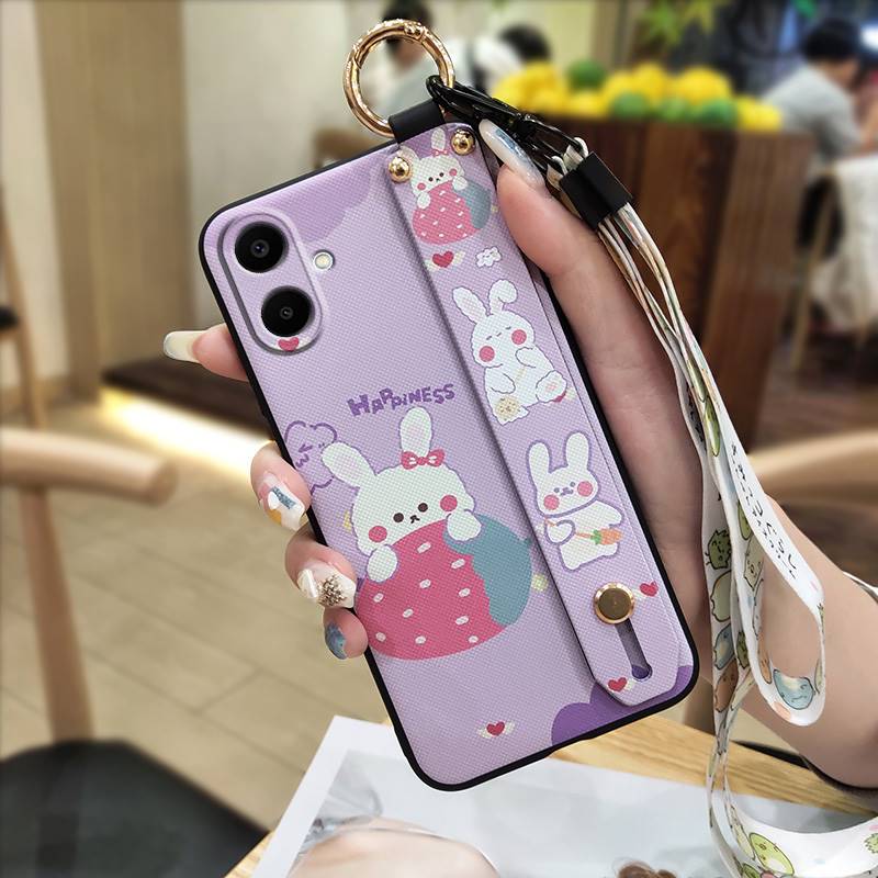 Ring Kickstand Phone Case For Samsung Galaxy A07 Back Cover Phone Holder Protective Anti-dust Silicone Wrist Strap Cute