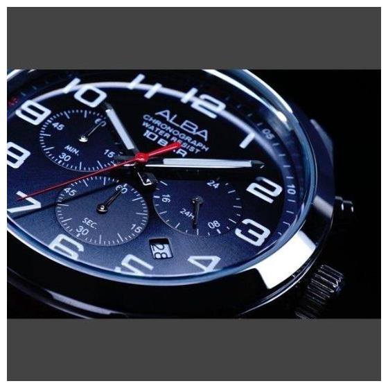 Б/у мужские часы Seiko ALBA хронограф, модель для зарубежного рынка, 10 Бар, коричневый кожаный ремешок, черный