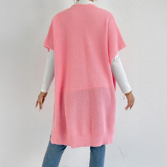 Женский однотонный вязаный свитер-жилет, повседневный кардиган свободного кроя, куртка, осенне-зимнее вязаное пальто-жилет