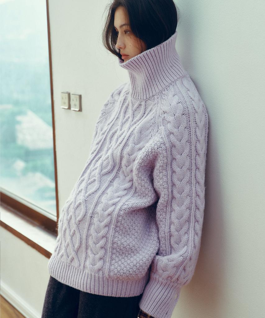 CITTA Wool Made Button High-Neck Grandma Kint_Ctk248(Lavender)